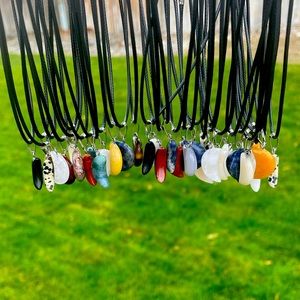 MYSTERY Moon Shaped Stone Necklace with Silver Accents